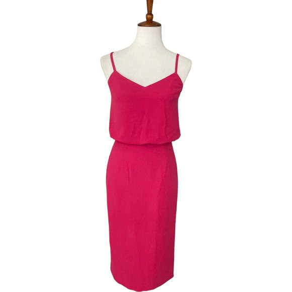 Dress The Population Alondra Raspberry Pink Slim Blouson Sheath Dress Size S - Picture 1 of 8